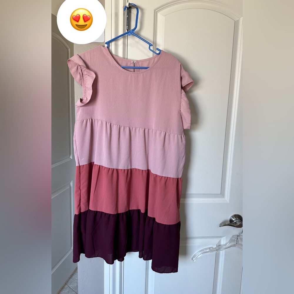 SHEIN Pink Tiered Flutter Sleeve Sundress
